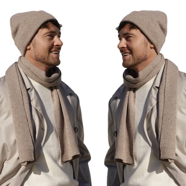 Ribbad mössa med mudd - Patrick, merinoull + siden, beige