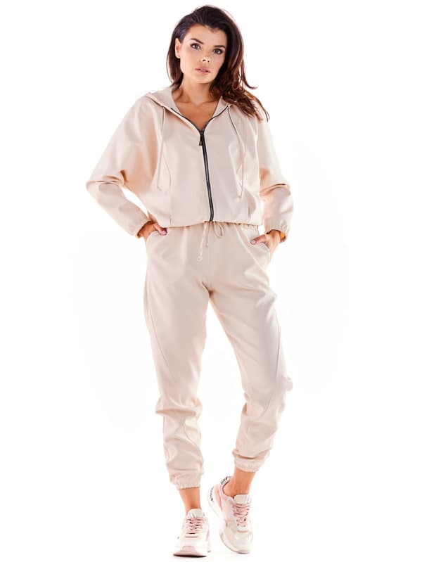 Kimonoærmebluse af stof, beige M