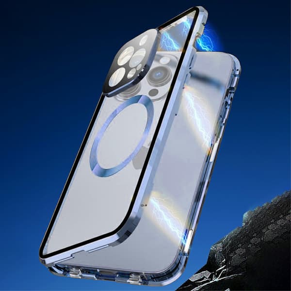 Magnetisk dobbeltglas MagSafe-cover til iPhone 15 Pro Max, blå