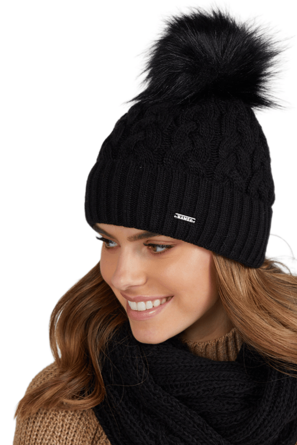 CAPRI dam vintermössa med pompom, svart
