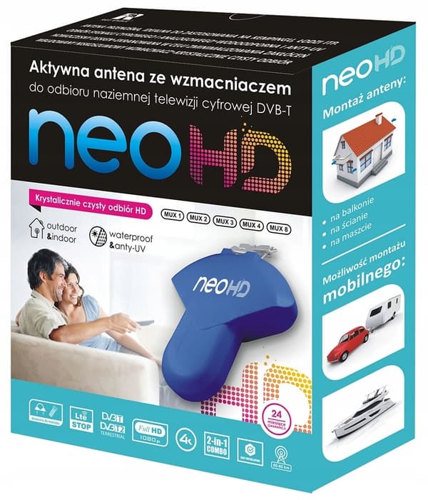 DVB-T2 NEO LTE ulkokäyttöön tarkoitettu UHF-antenni, Full HD 4K