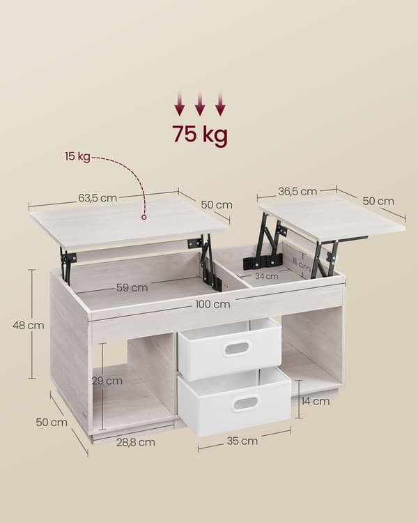 Beige soffbord med utdragbar del