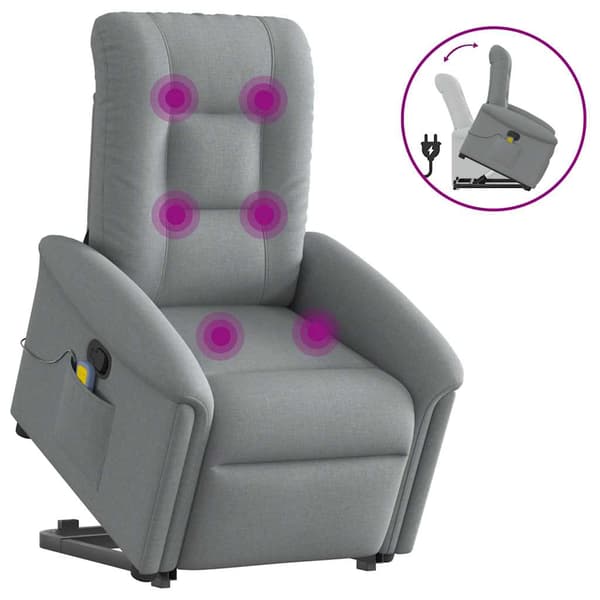 vidaXL massagestol med løftefunktion lysegrå stof