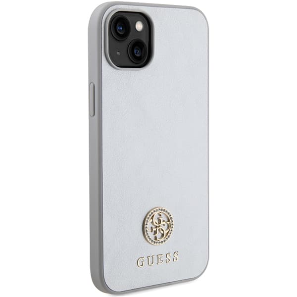 Guess Strass Metallskal med Logotyp till iPhone 15 Plus, Silver