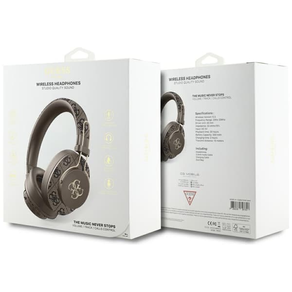 Guess Bluetooth ENCMetall 4G Logo Bruna Over-Ear Hörlurar