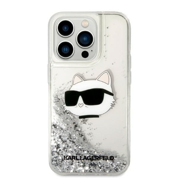 Karl Lagerfeld Glitter Choupette Head-etui til iPhone 14 Pro, sølv