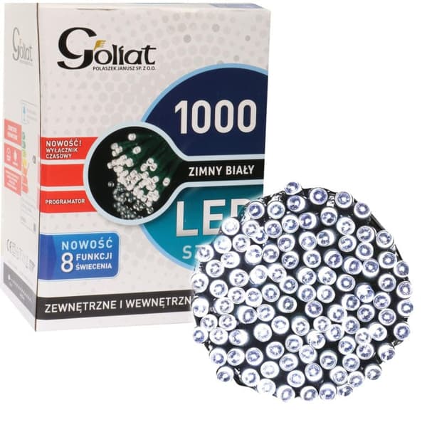 Julgransbelysning för utomhusbruk 1000 LED med programmerare och timer, kallvit, nätdriven, längd 49,95 m