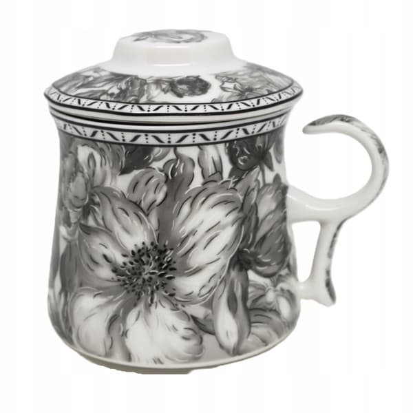 Porslinsmugg med infuser 350ml i ask, Gray Rose-kollektionen