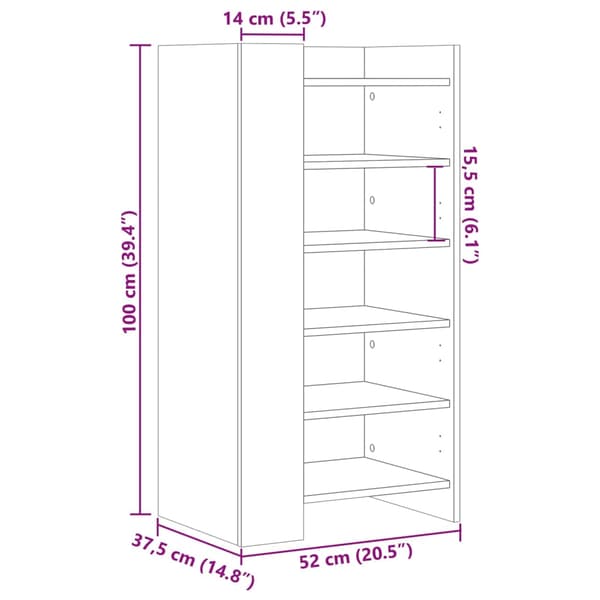 vidaXL skoskab brunt egetræ 52x37,5x100 cm