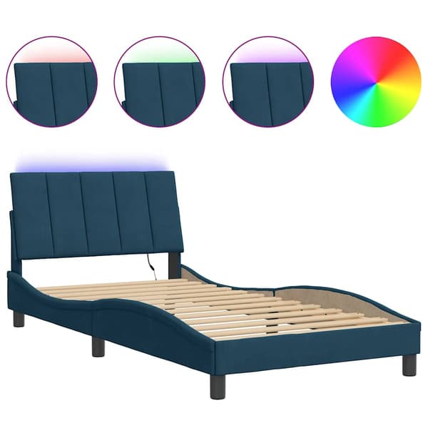 vidaXL Sängram med LED blå 100x200 cm sammet