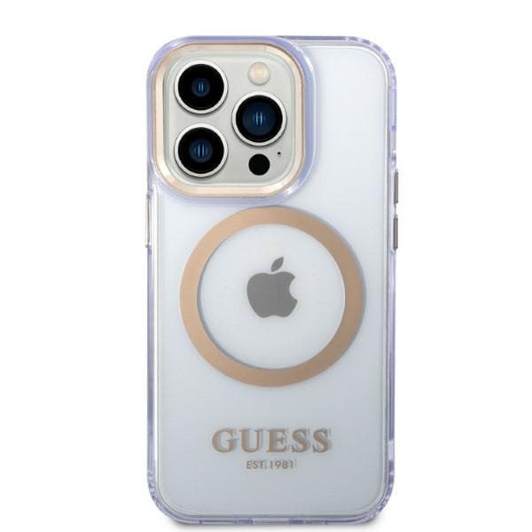 Guess Gold Outline Translucent MagSafe-etui til iPhone 14 Pro, lilla
