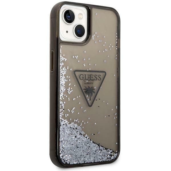 Guess Liquid Glitter Palm Collection cover til iPhone 14 Plus, sort