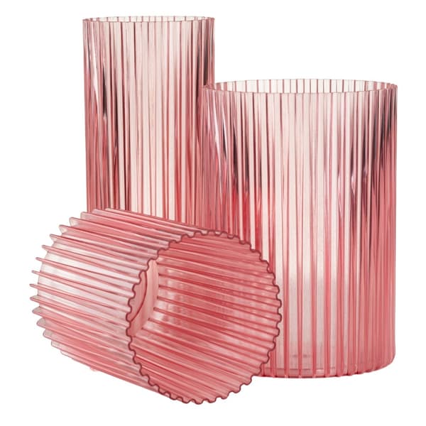 Set med 3 moderna ribbvaser transparent rosa