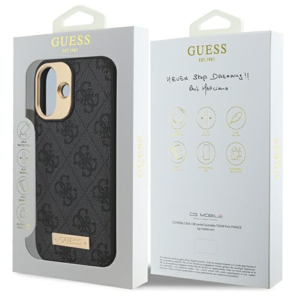 Guess 4G Logo Plate MagSafe-etui til iPhone 16 Plus, sort