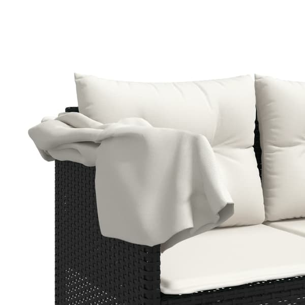 vidaXL dagseng med baldakin og hynder, sort, polyrattan