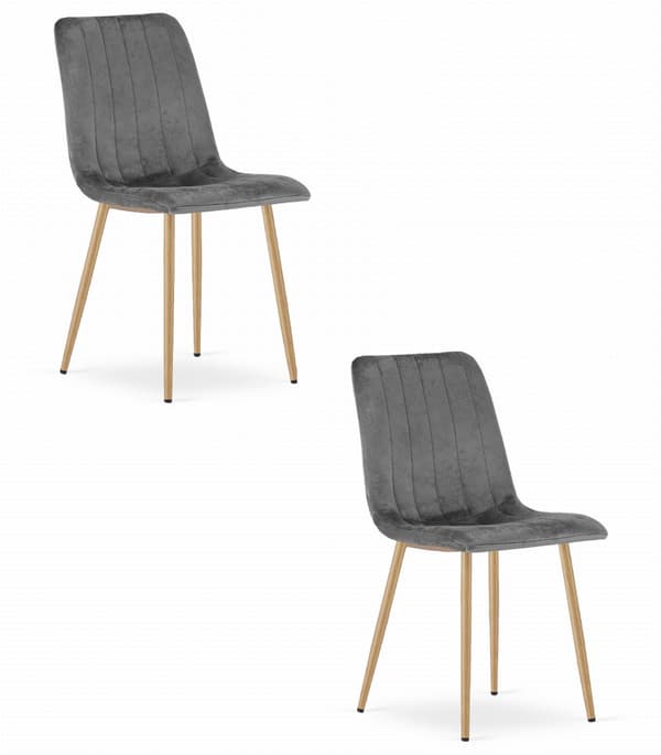 LAVA stol - mörkgrå sammet / träfärgade ben x 2