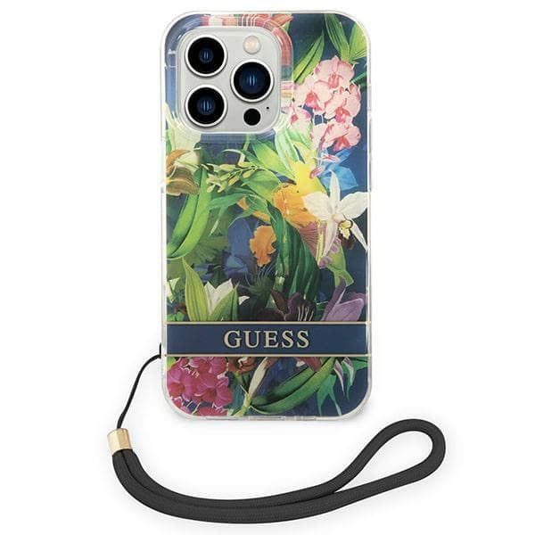 Guess Blommigt Remfodral till iPhone 14 Pro, Blå