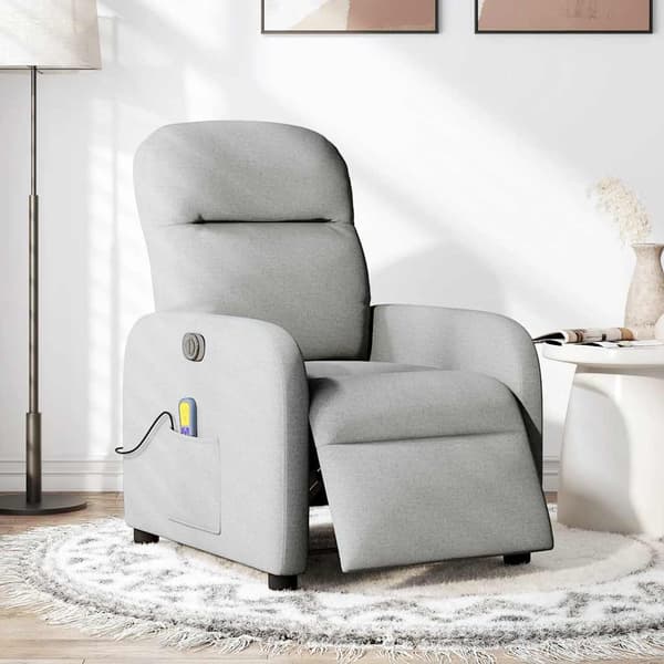 vidaXL elektrisk lænestol med massagefunktion, grå, stof