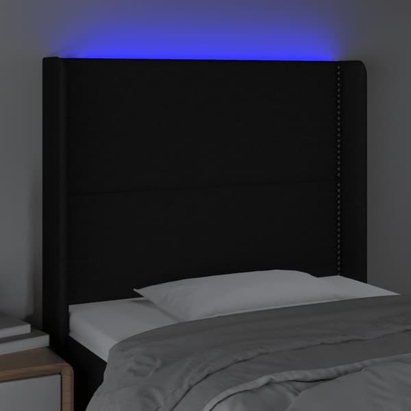 vidaXL sengegavl med LED sort 103x16x118/128 cm stof