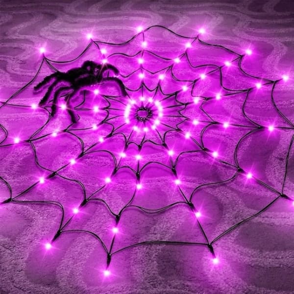 Edderkoppespindsnet 70 LED Halloween-glødende lampe lilla belysning