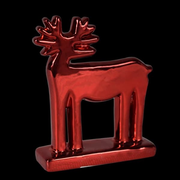 Rød Keramik Rensdyr Figur 11 cm