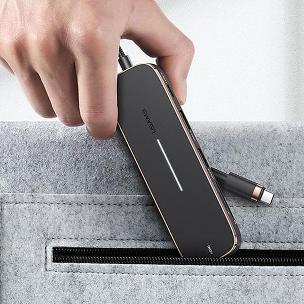 USAMS HUB 3xUSB + USB-C + HDMI-adapter Svart