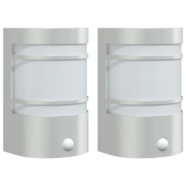 vidaXL Utomhusvägglampor med rörelsesensor, 2 st, Silver, Stål