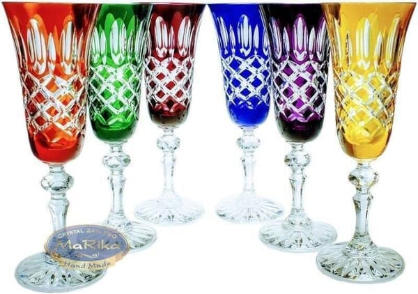 Färgglada kristall champagneglas 150ml Olive Grid