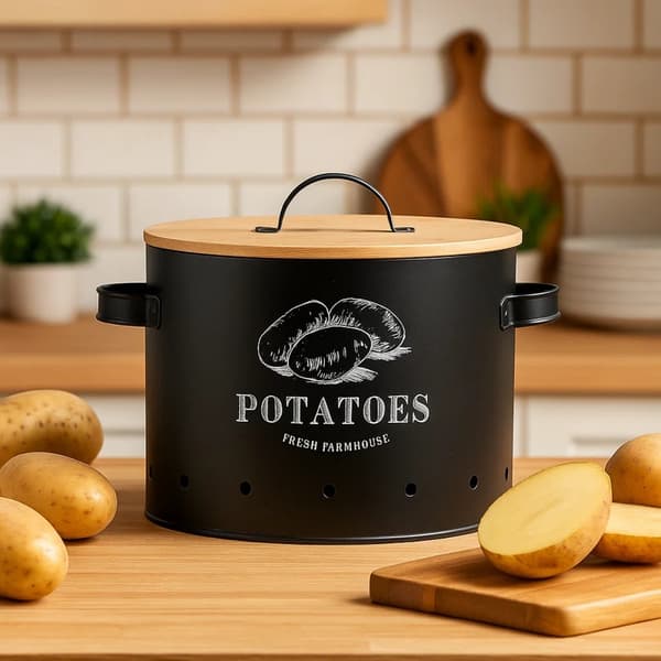 Potatislåda, svart, bambulock