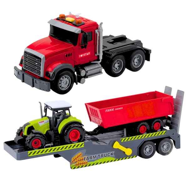 Sæt lastbiltraktor med trailerlys og lyde rød