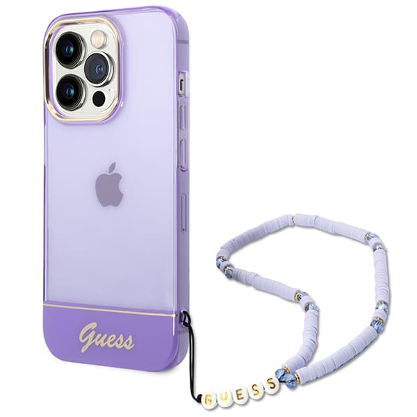 Guess Translucent Pearl Strap-etui til iPhone 14 Pro Max, Lilla