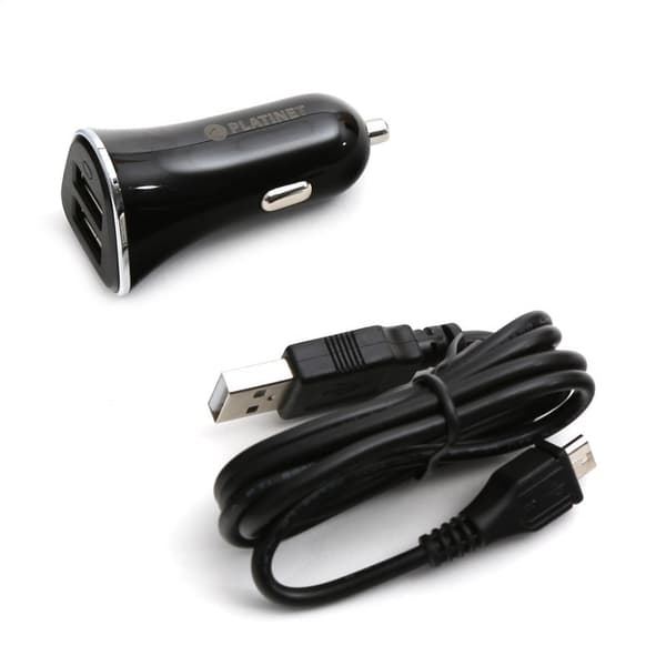 PLATINET BILOPLADER 2xUSB 3.4A + MIKROKABEL 1m SORT [43719]