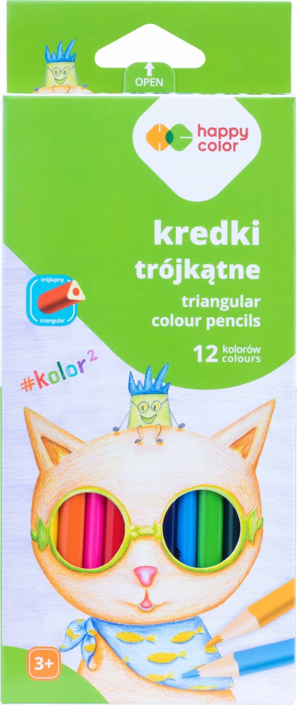 Skolkritor i trä, triangulära, 12 färger, 1381