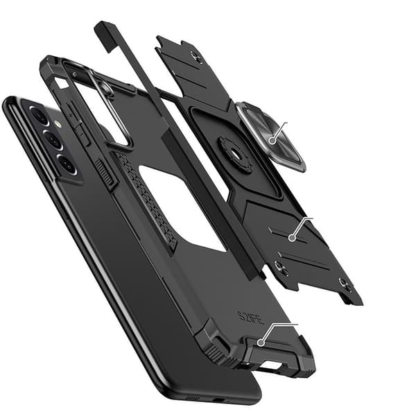 KickStand Ring Cover til Samsung Galaxy S23 FE, Sort + 9H Glas