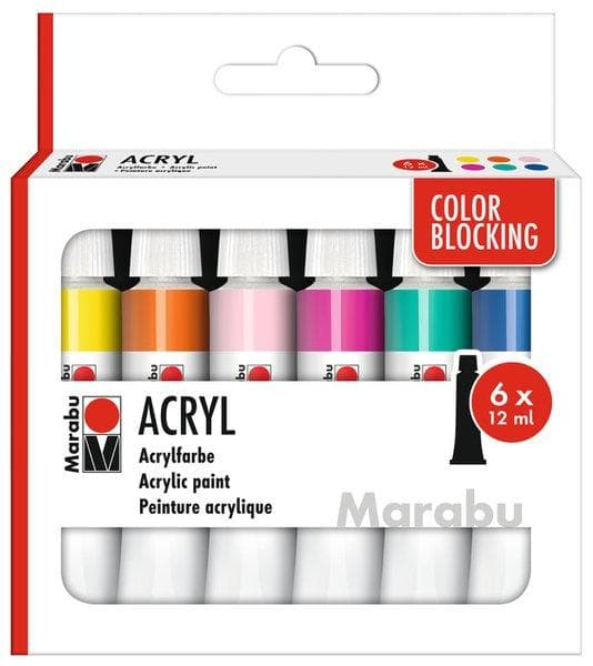 Farveblokerende akrylmaling 12 ml 6 farver