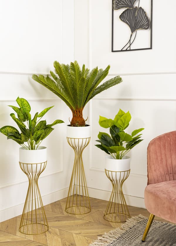 Stående blomsterställ 46 cm guldvit LOFT