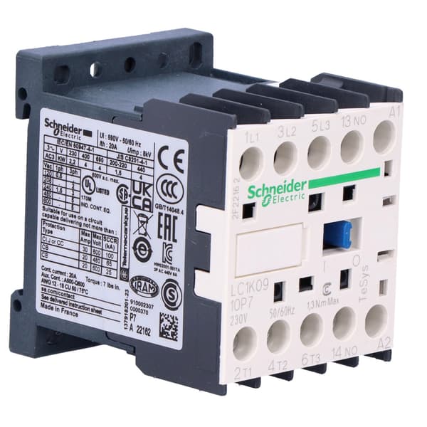 Effektkontaktor TeSys K AC3 9A 3P 1NO spole 230VAC boksterminaler