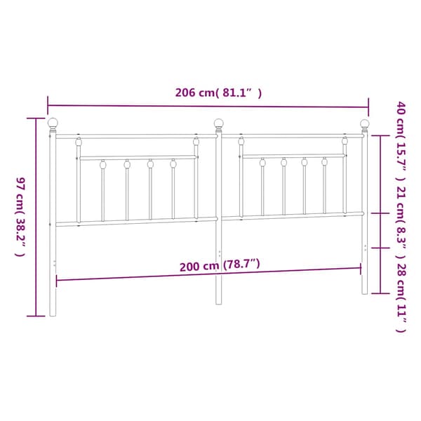 vidaXL metalsengegavl, sort, 200 cm