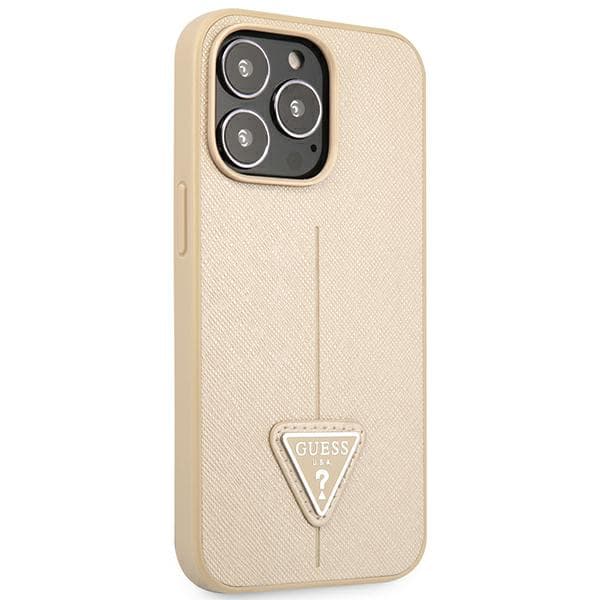Guess Saffiano Triangle Logo-etui til iPhone 14 Pro, Beige