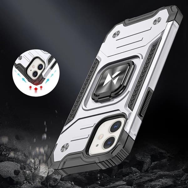 Pansret cover til iPhone 14, magnetisk holder, Ring Armor, sølv