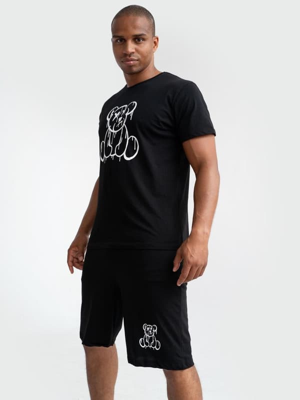 Herre bomuldspyjamas sort teddy pyjamas XXL