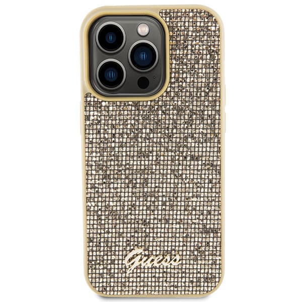 Guess Disco Metal Script-etui til iPhone 15 Pro, guld