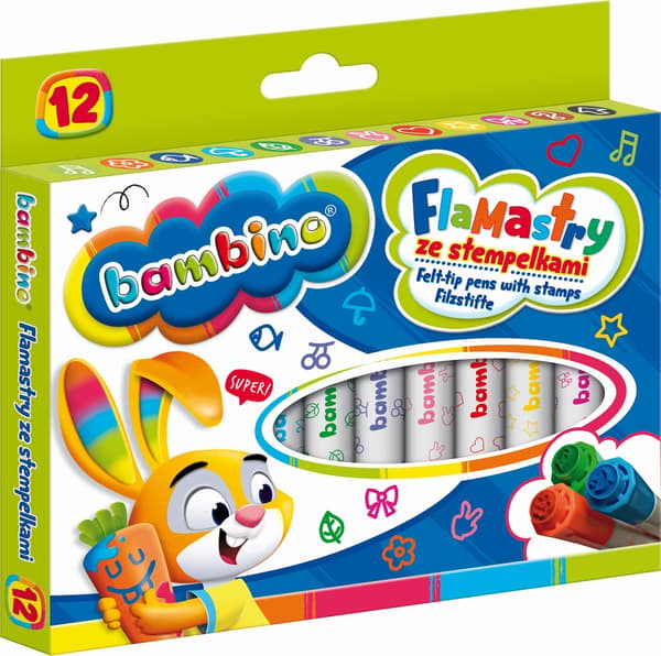 BAMBINO tuscher med stempler. 12 farver
