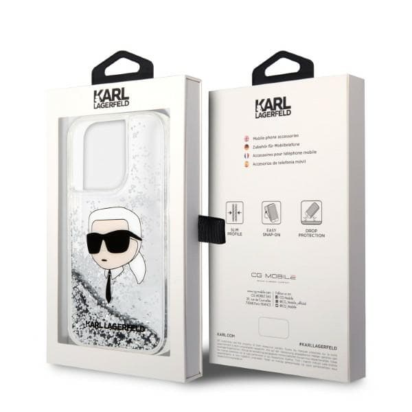 Karl Lagerfeld Glitter Karl Head-etui til iPhone 14 Pro, sølv
