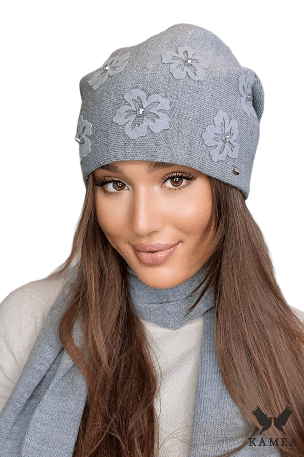 NAILA damehat med blomster, grå farve