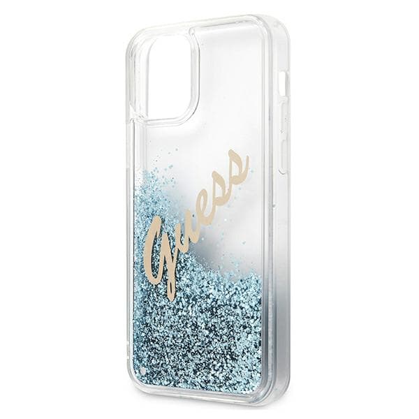Guess Glitter Vintage Script-skal till iPhone 12 mini, Blå