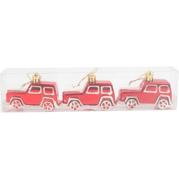 Julkulor med bilar - Plast, Röda, 8 cm - Set om 3