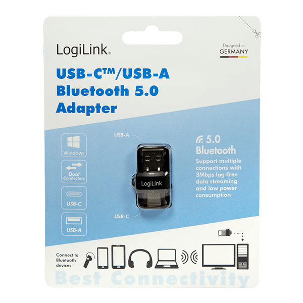 Bluetooth 5.0-adapter LogiLink USB/USB-C USB 3.2-räckvidd 10 m snabb och stabil