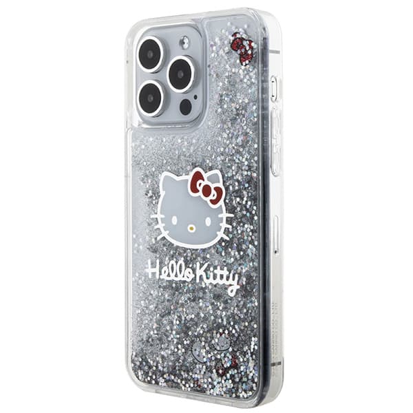 Hello Kitty Liquid Glitter Charms Kitty Head cover til iPhone 15 Pro Max, sølv/sølv