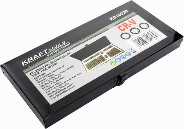 Torx-, HEX- ja spline-kärkisarja, 40 kpl. KD10220